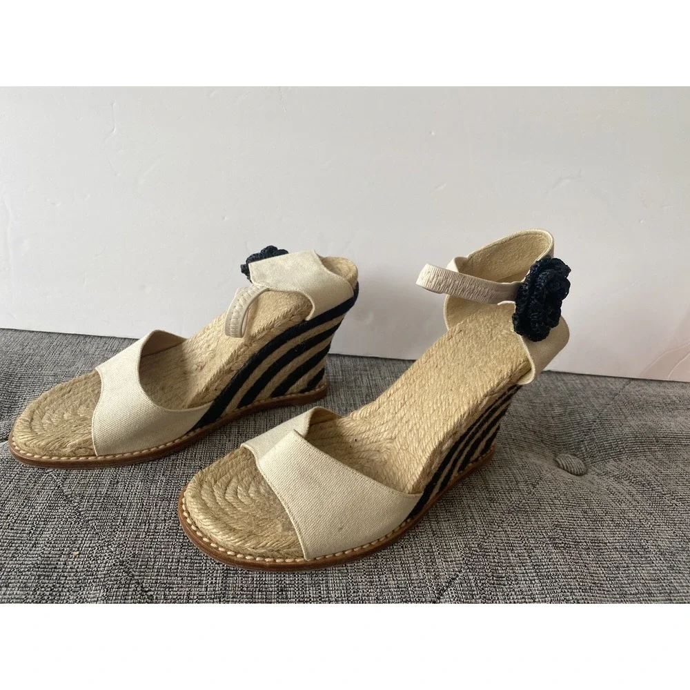 Vintage Kate Spade Ankle Wrap Espedrille Granada Wedges Size 6 Black Canvas